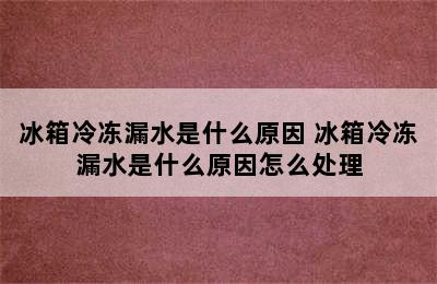 冰箱冷冻漏水是什么原因 冰箱冷冻漏水是什么原因怎么处理